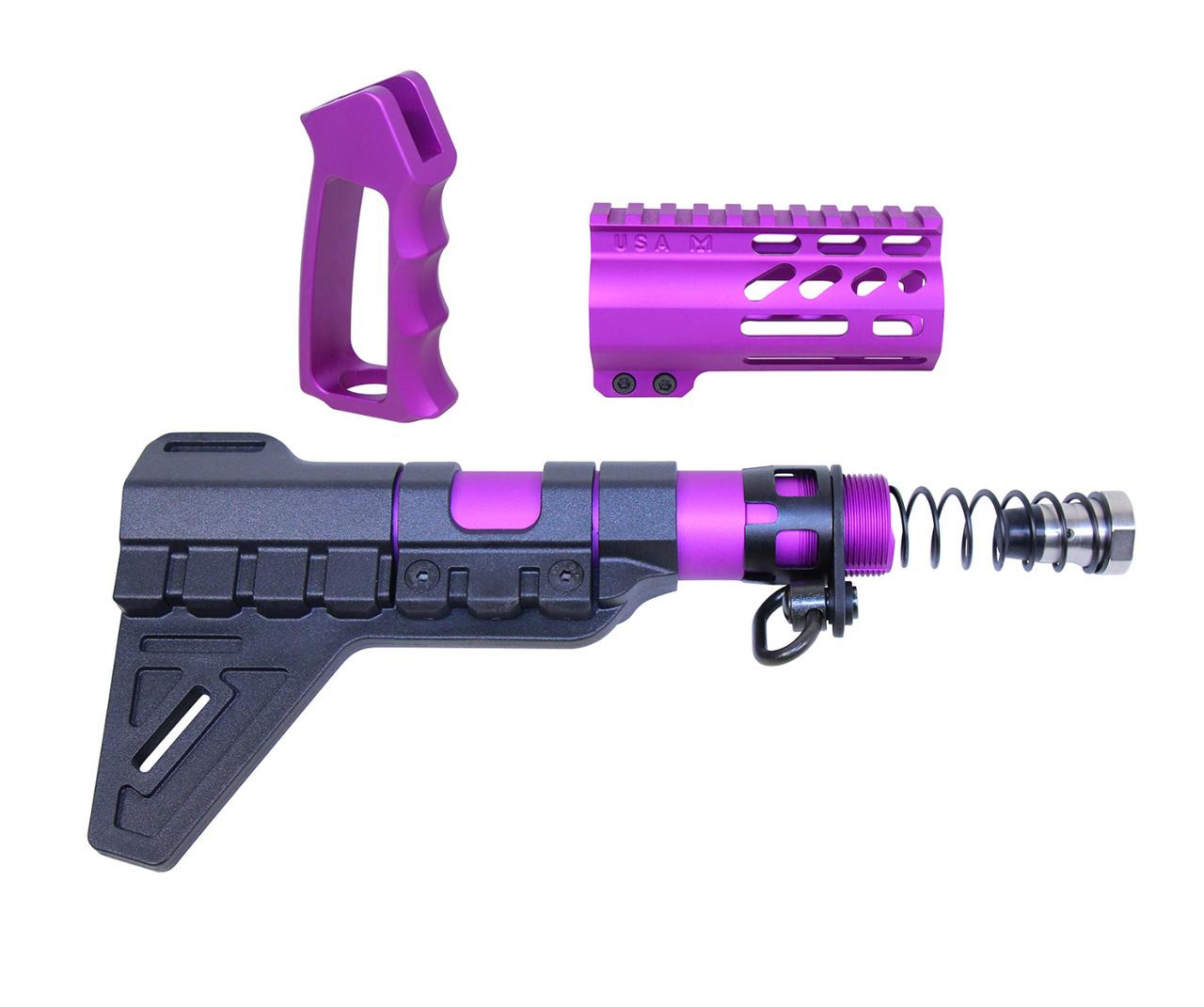 MCS AR-15 Micro Pistol Furniture Set With Brace - Anodized Purple  MCS AR-15 Micro Pistol Furniture Set With Brace - Anodized Purple