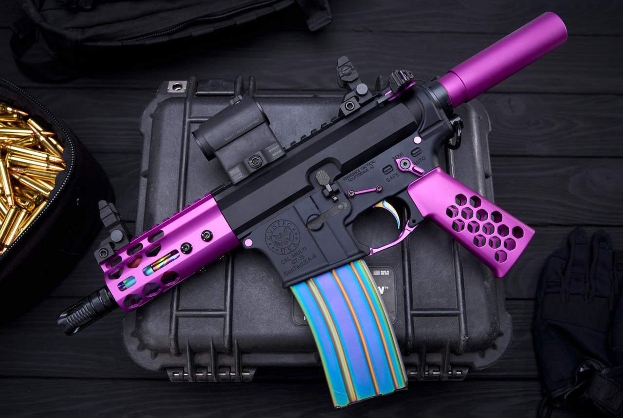AR-15 Micro Honeycomb Pistol Furniture Set - Anodized Purple