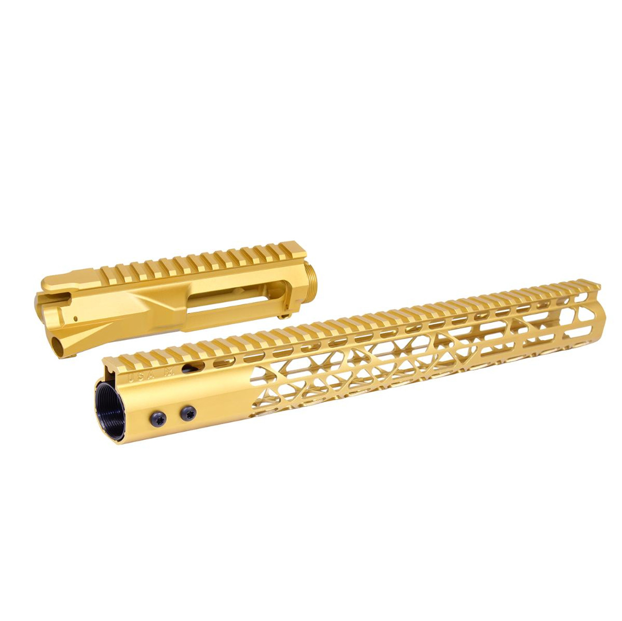 MCS AR-15 Stripped Billet Upper Receiver 15″ Air Lite Series M-LOK Handguard Combo Set - Anodized Gold 