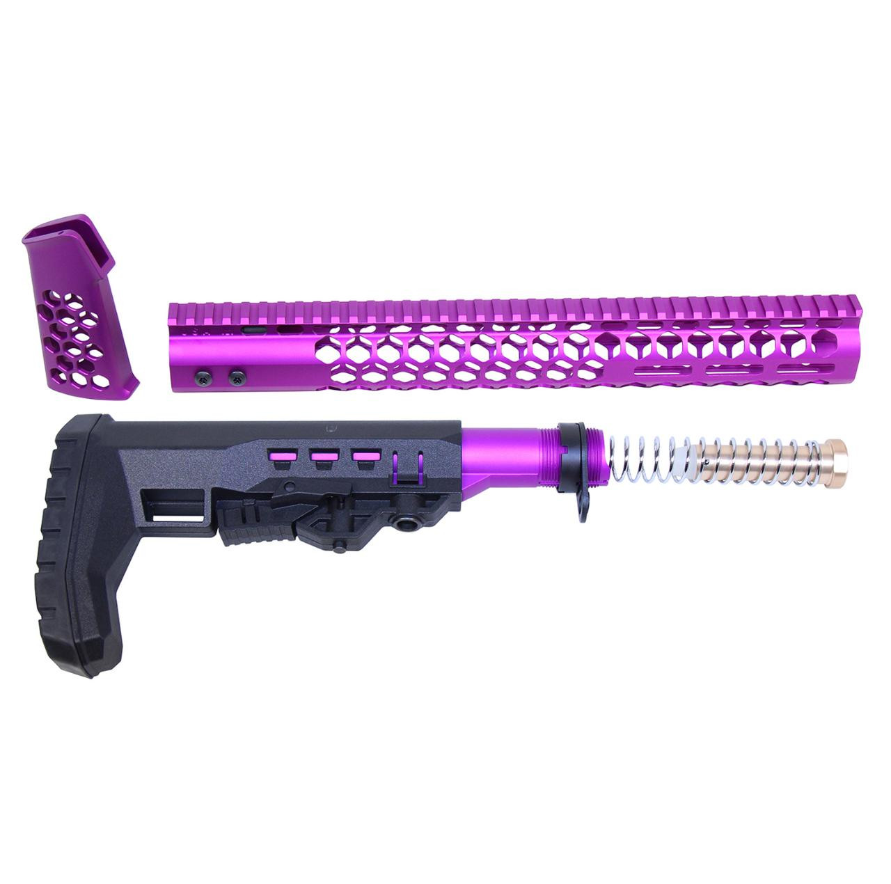 MCS AR-15 “Honeycomb” Series Complete Furniture Set - Gen 2 - Anodized Purple) 
