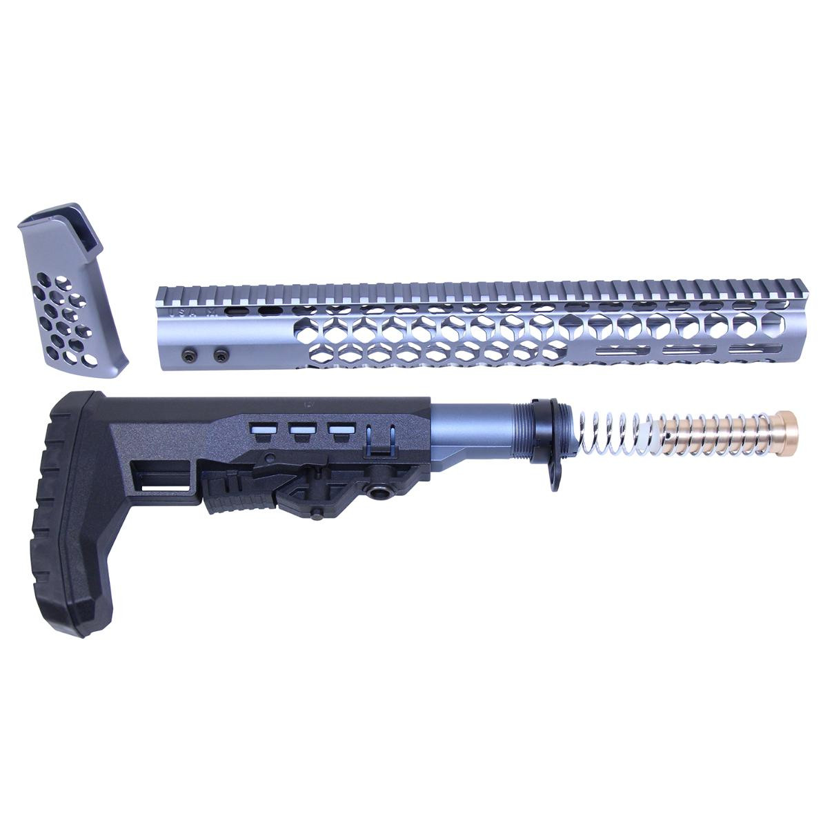 MCS AR-15 “Honeycomb” Series Complete Furniture Set Gen 2 - Anodized Grey 