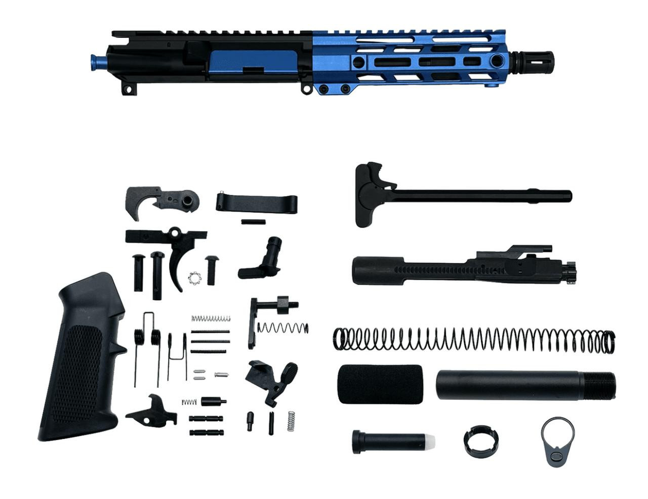 MCS AR-15 7.62×39 7.5″ Pistol Upper Complete Build Kits - Assembled Black Barrel Upper - Blue 