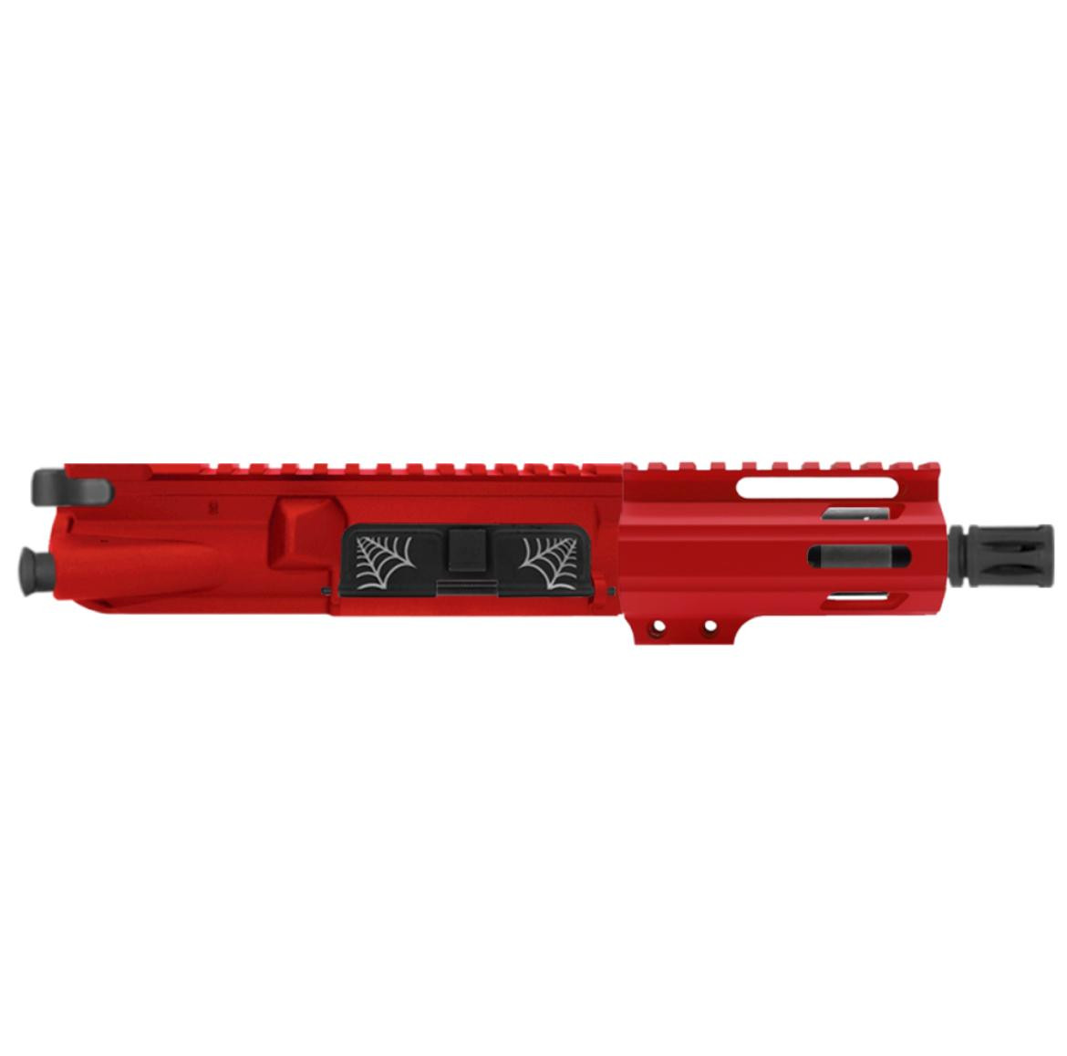 MCS AR-15 5.56 NATO 5'' PISTOL UPPER WITH 4'' HANDGUARD - SPIDER WEB - RED 