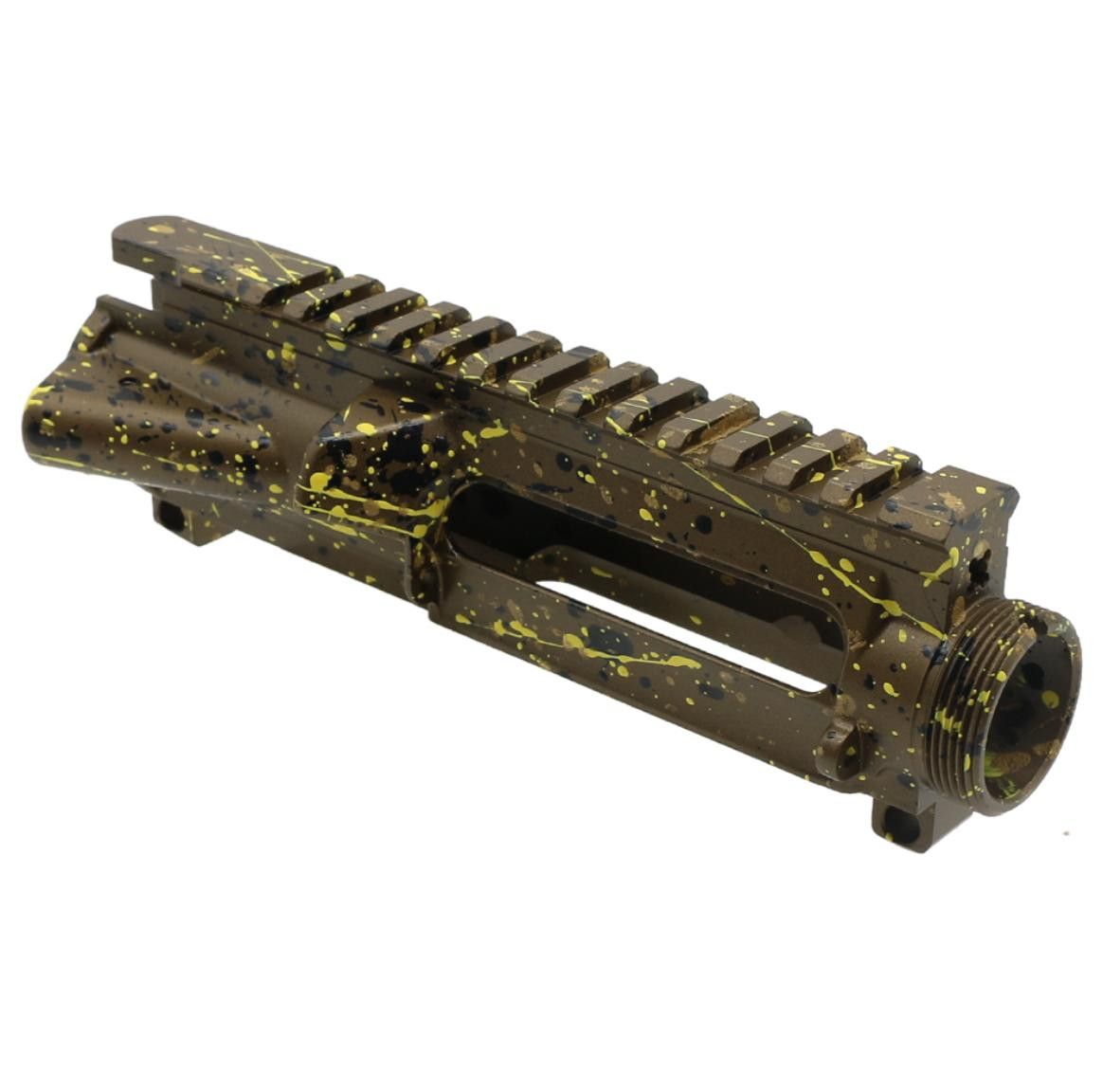 MCS AR-15 Mil-Spec Upper Receiver - Base Burnt Bronze - Pattern - Gold - Black - Lemon Zest - Made in U.S.A - Cerakote Splatter 
