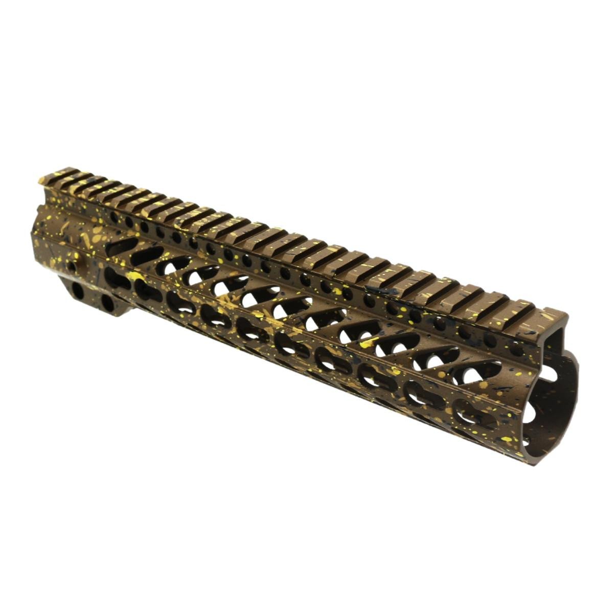 MCS AR-15 10" Super Slim Light Keymod Free Float Handguard - Pattern - Gold - Black - Lemon Zest - Cerakote Splatter 