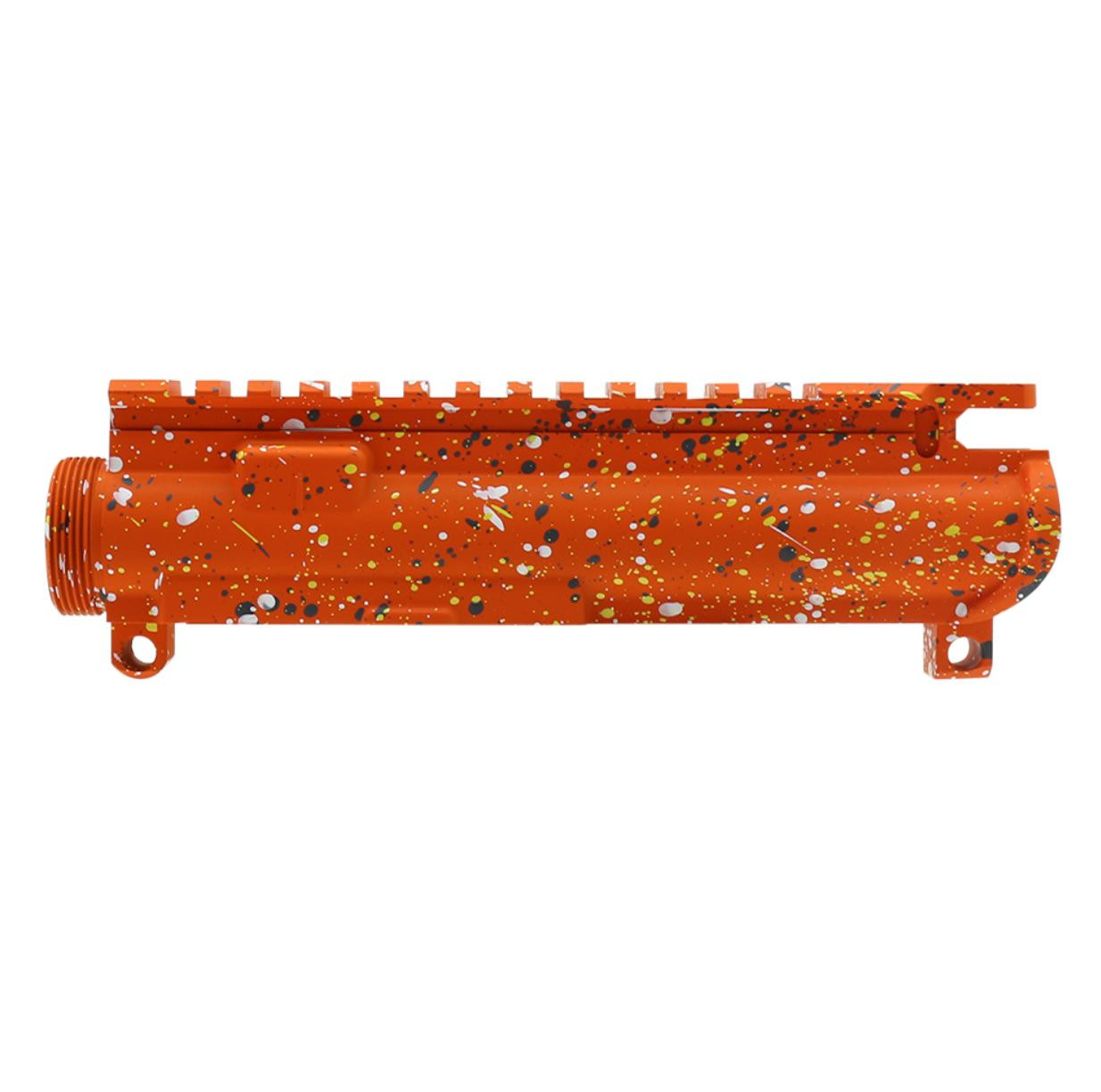 MCS AR-15 Mil-Spec Upper Receiver - Base Hunter Orange - Pattern - Sniper Gray - Bright White - Lemon Zest - Made in U.S.A - Cerakote Splatter 