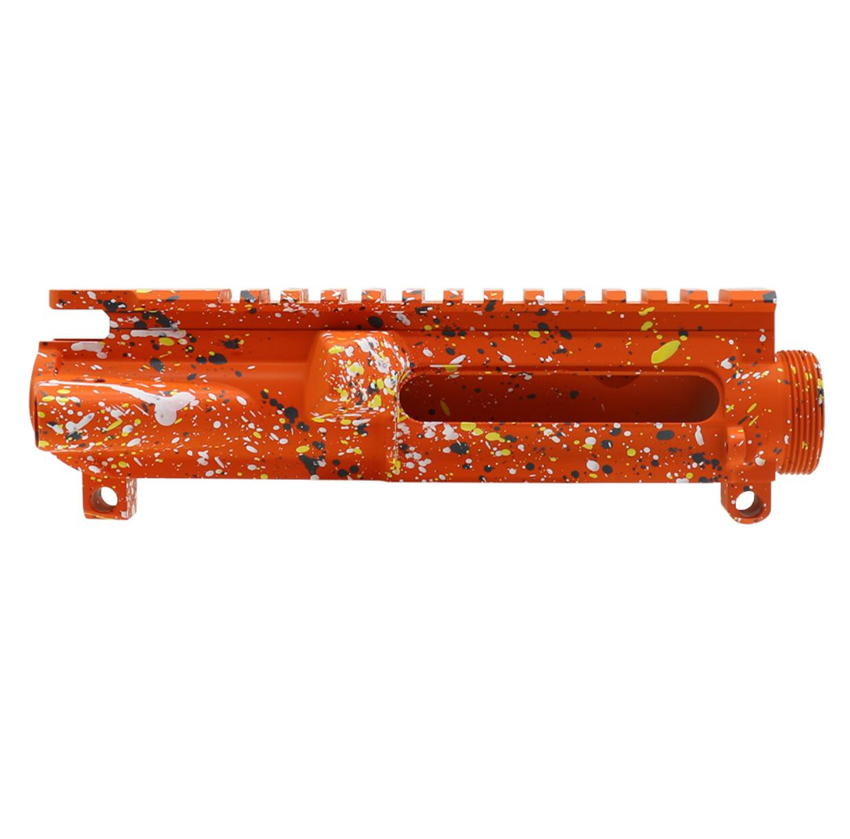 MCS AR-15 Mil-Spec Upper Receiver - Base Hunter Orange - Pattern - Sniper Gray - Bright White - Lemon Zest - Made in U.S.A - Cerakote Splatter 