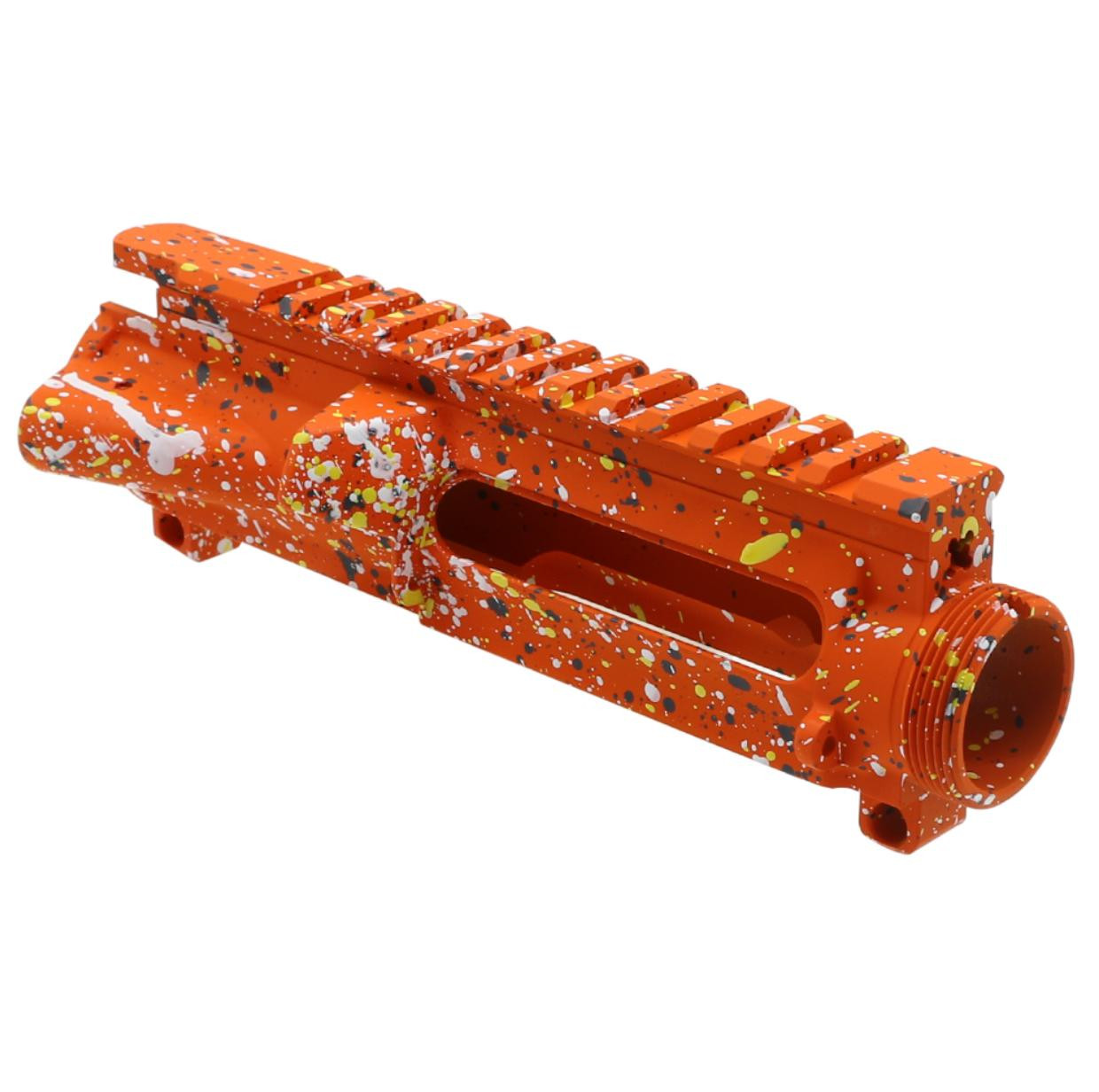 MCS AR-15 Mil-Spec Upper Receiver - Base Hunter Orange - Pattern - Sniper Gray - Bright White - Lemon Zest - Made in U.S.A - Cerakote Splatter 