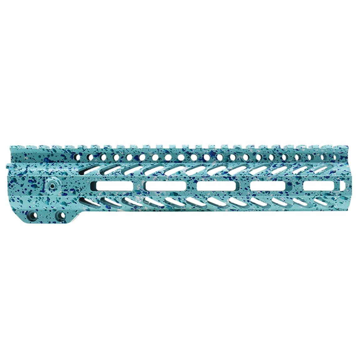 MCS AR-15 10" M-LOK Super Slim Free Float Handguard - Base Robins Egg - Pattern - Aqua Teal - Bright White - Blue Flame - Cerakote Splatter 