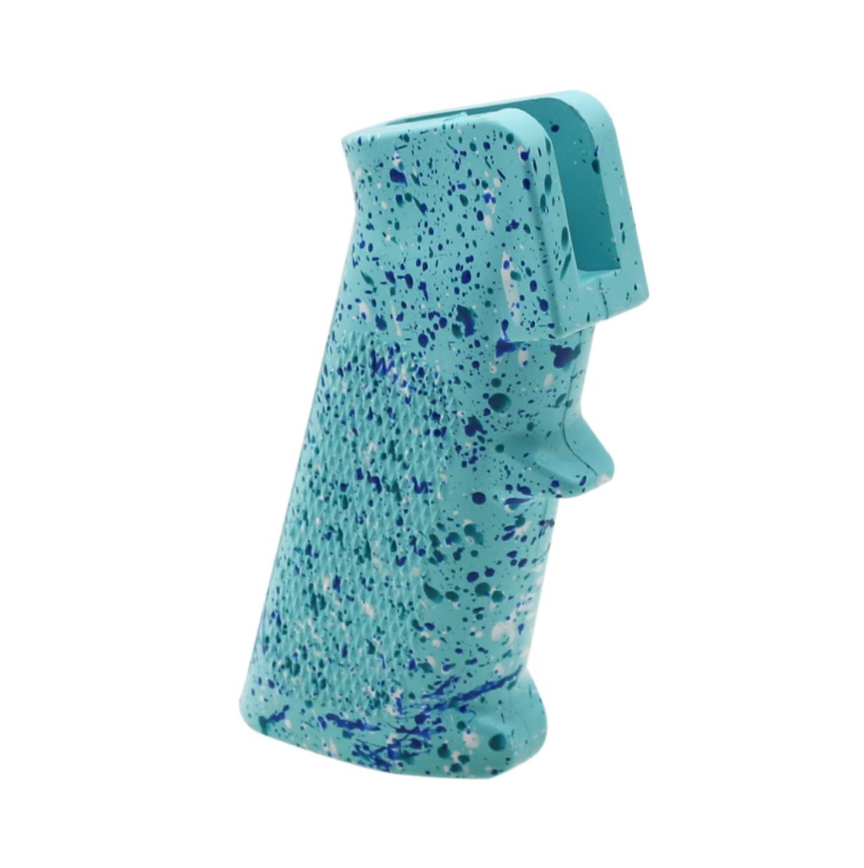 MCS AR STANDARD A2 PISTOL GRIP - BASE ROBINS EGG - PATTERN - AQUA TEAL - BLUE FLAME - BRIGHT WHITE - CERAKOTE SPLATTER 