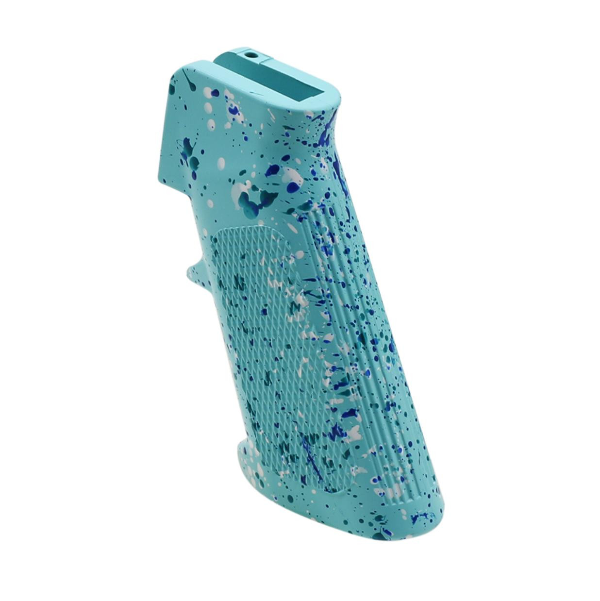 MCS AR STANDARD A2 PISTOL GRIP - BASE ROBINS EGG - PATTERN - AQUA TEAL - BLUE FLAME - BRIGHT WHITE - CERAKOTE SPLATTER 