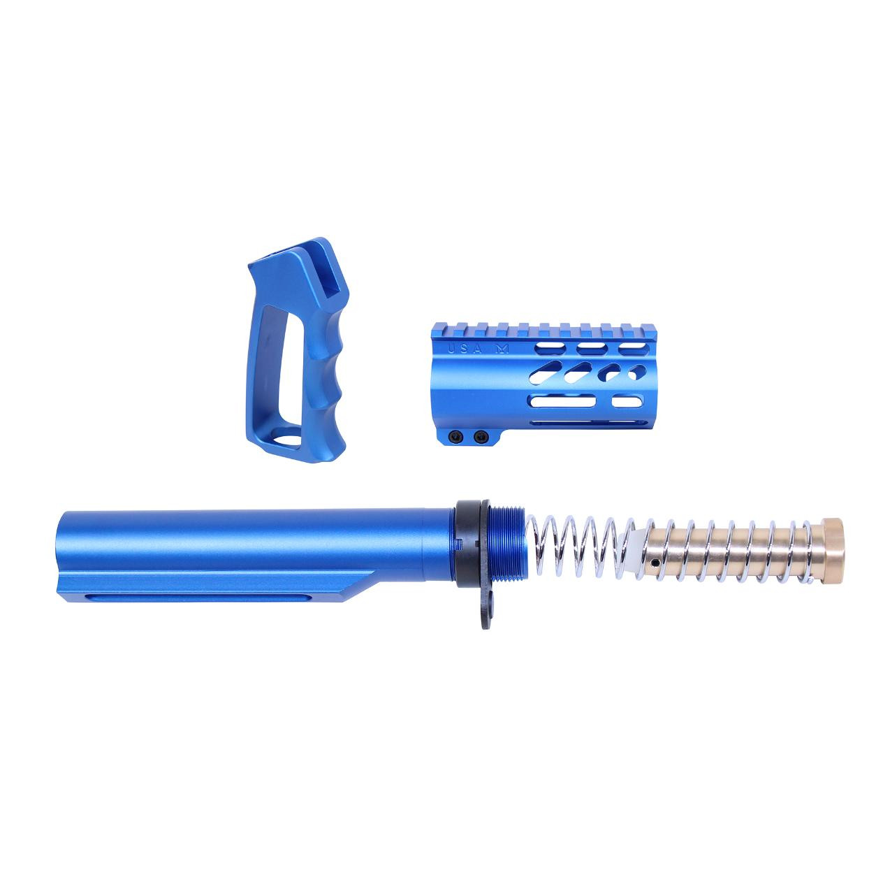 MCS AR-15 Micro Pistol Furniture Set With Milspec Buffer Tube USA Made - Anodized Blue 