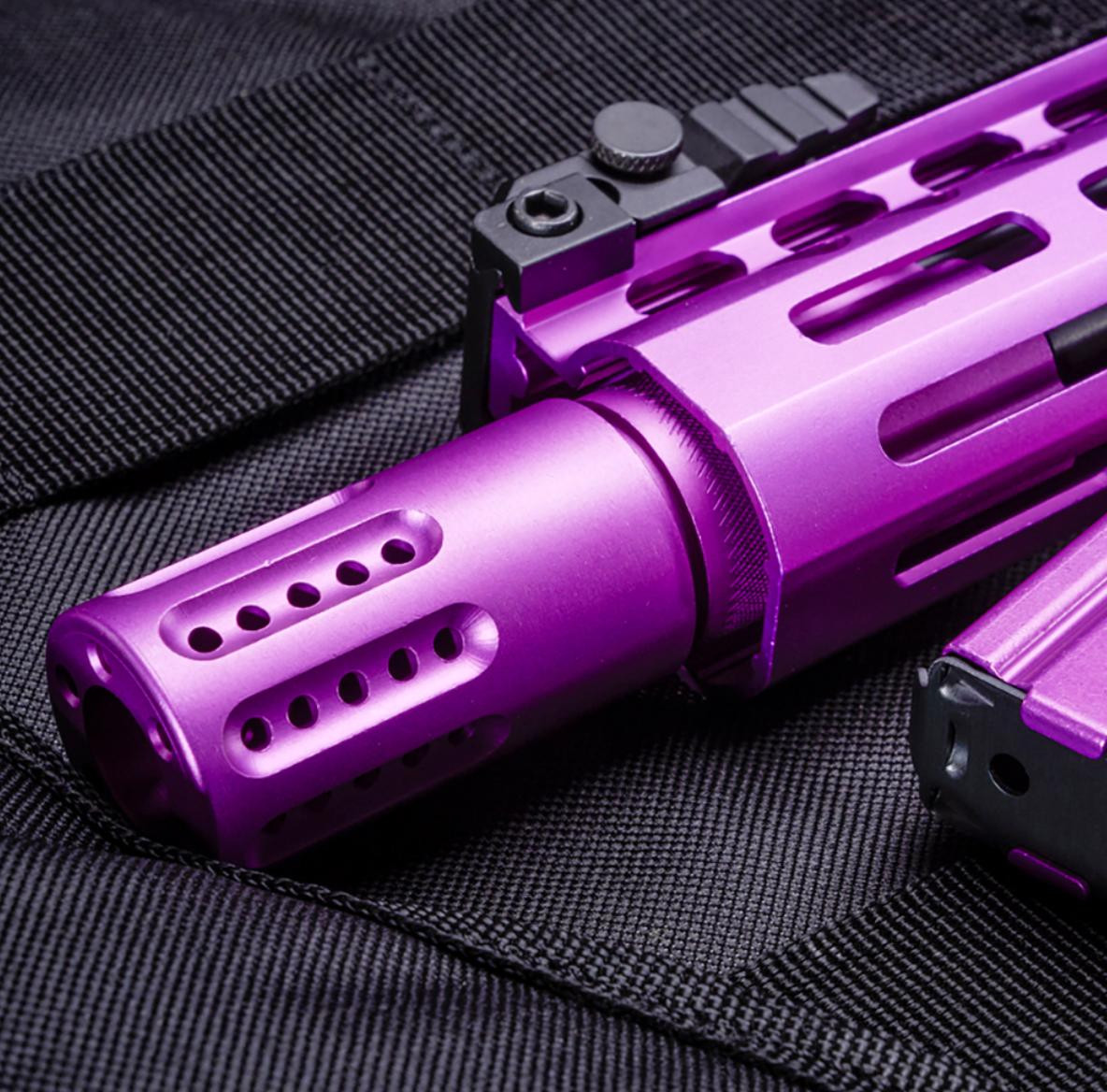 MCS AR-15 Micro Slip Over Barrel Shroud Muzzle Brake USA Made With Multi Port - Anodized Purple 