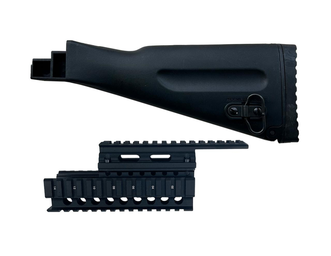 MCS AK-47 Combo Fixed Stock with Forend Rail - Soft Recoil Buttpad w/ Storage – BLACK 