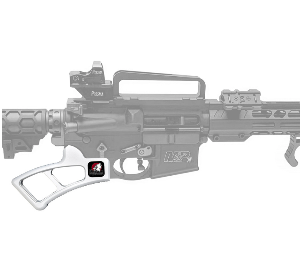 MCS "Featureless" Skeletonized Rear Pistol Style Grip, Silver Anodized Aluminum