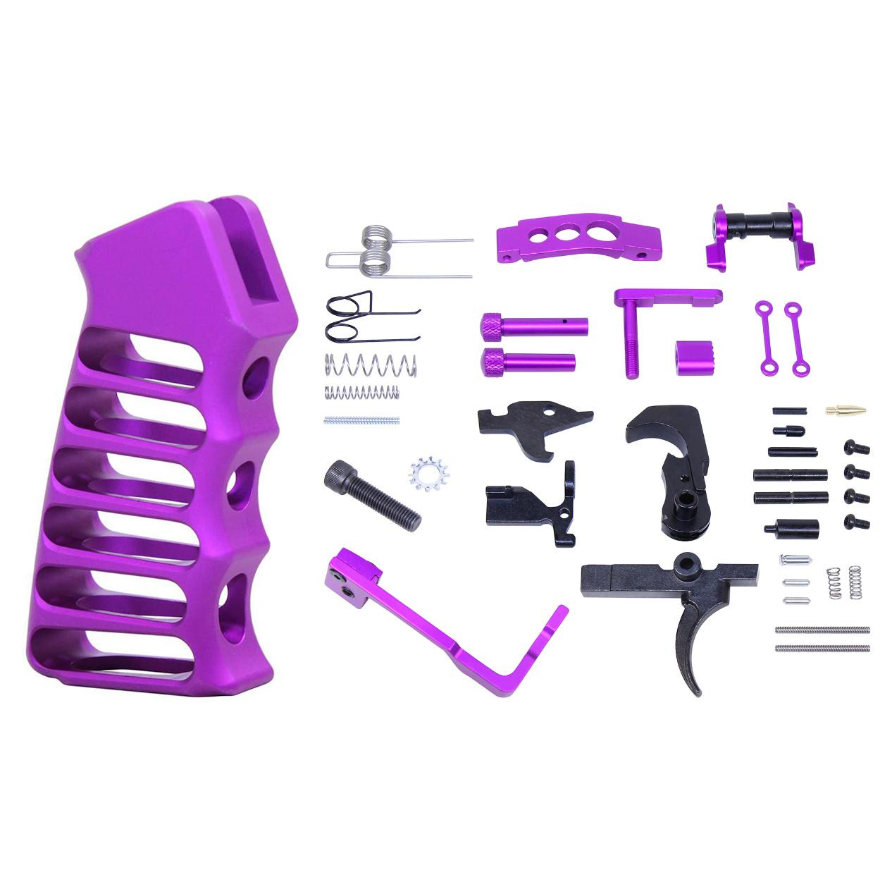 MCS AR-15 Enhanced Lower Parts Kit Skeletonized Aluminum Pistol Grip - Anodized Purple 