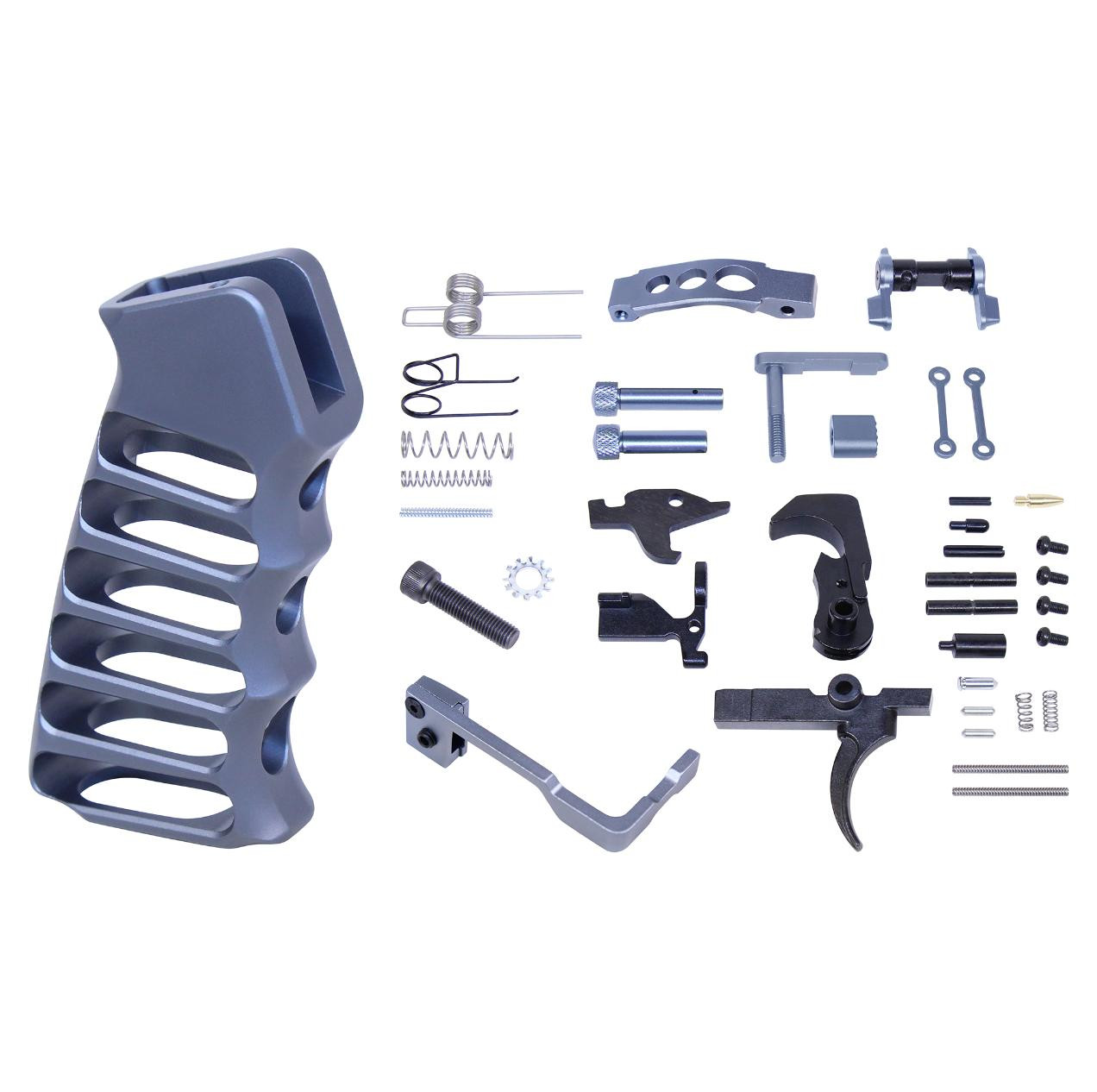 MCS AR-15 Enhanced Lower Parts Kit Skeletonized Aluminum Pistol Grip - Anodized Gray 