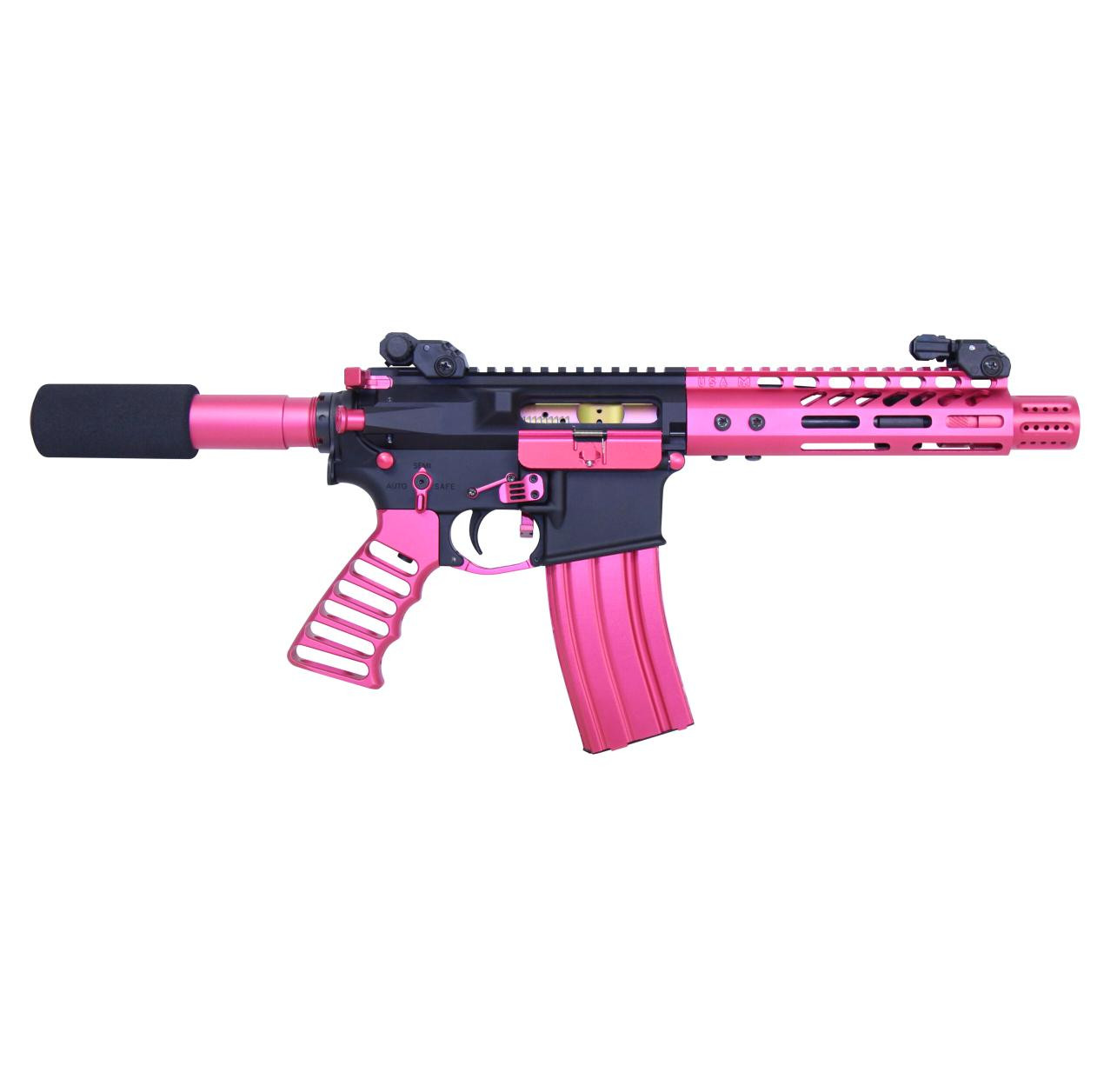 MCS AR-15 Micro Slip Over Barrel Shroud With Multi Port Muzzle Brake - Anodized Pink 