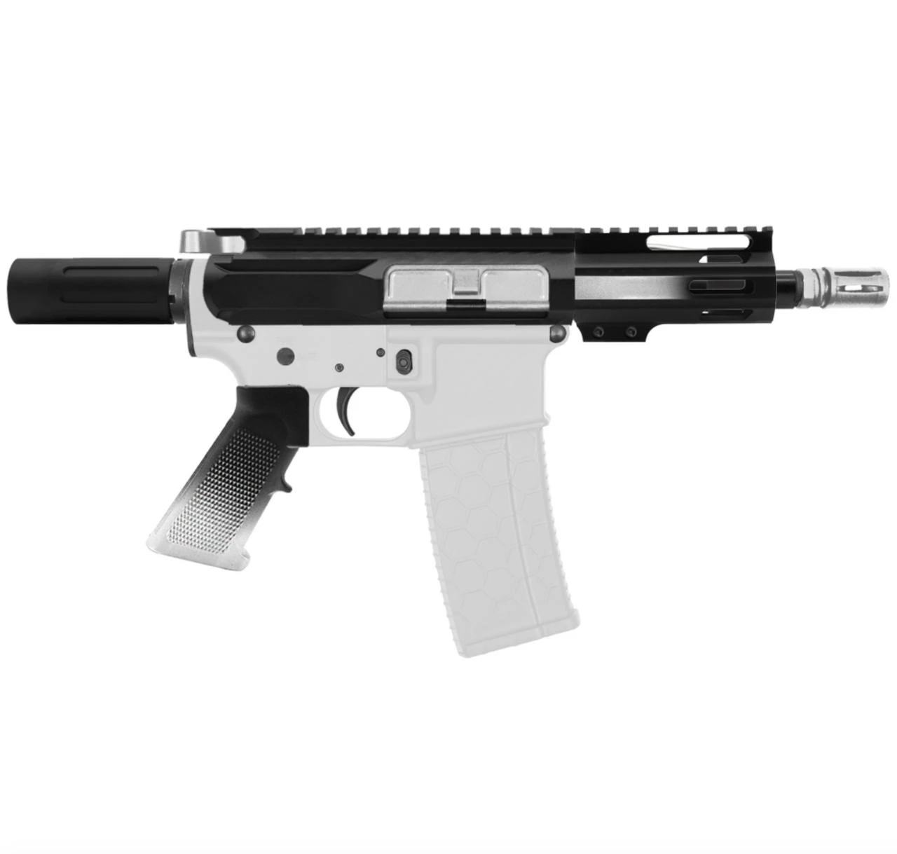 MCS AR-15 5.56 NATO MICRO 5'' PISTOL KIT - SIDE CUT BILLET UPPER WITH 4'' HANDGUARD - CERAKOTE GRADIENT GLACIER SILVER 