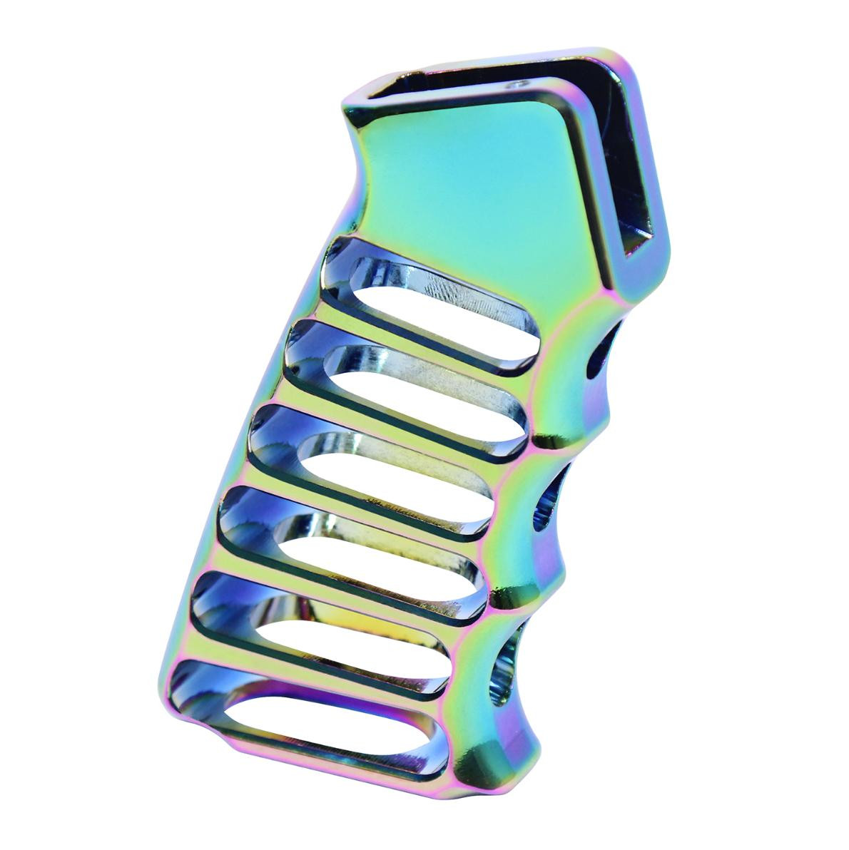 MCS AR-15 Ultralight Series Skeletonized Aluminum Pistol Grip - Rainbow Pvd Coated 