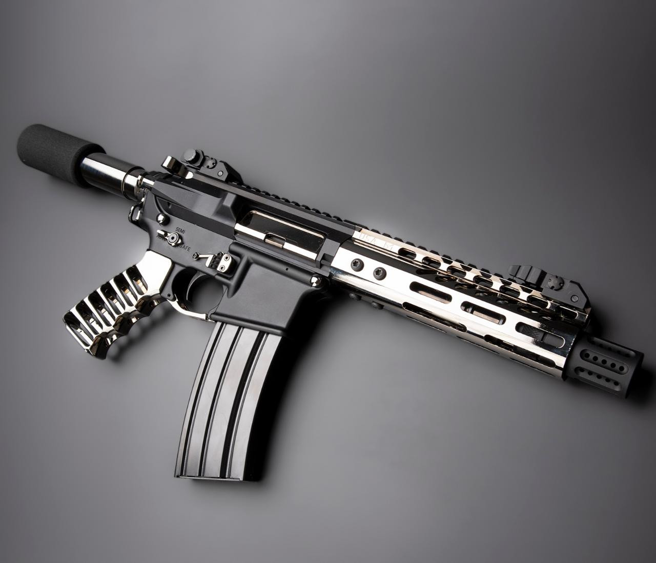 MCS AR-15 Ultralight Series Skeletonized Aluminum Pistol Grip - Black Chrome 