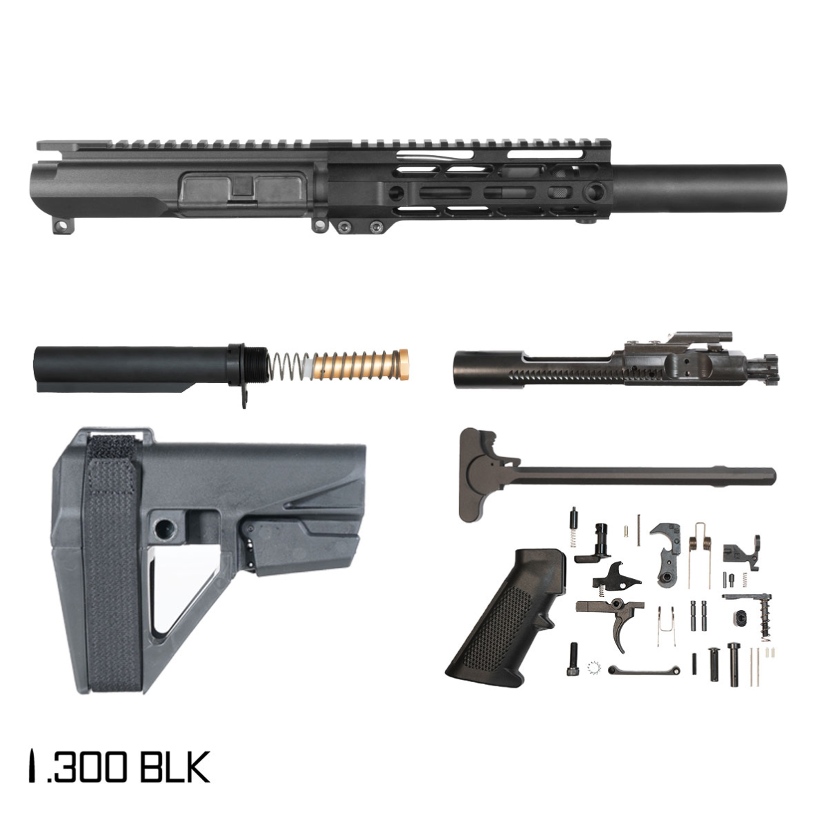 AR-15 .300 BLACKOUT 6-INCH PISTOL BUILD KIT 1:7 FREEFLOAT M-LOK HANDGUARD W/SBA5 BRACE