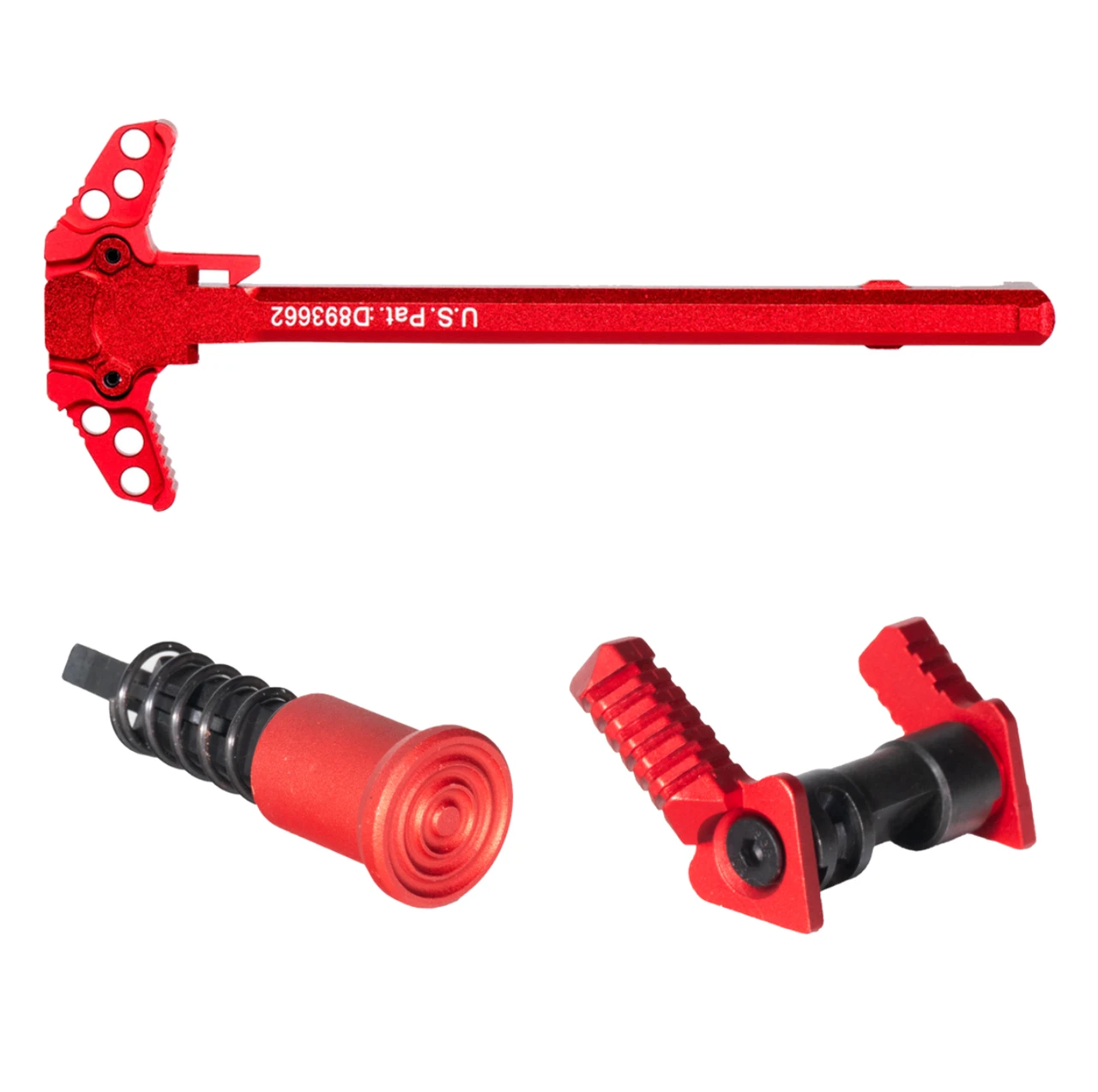 MCS AR-15 ALUMINUM RED FORWARD ASSIST, RED AMBI SAFETY SELECTOR, RED AMBI CHARGING HANDLE COMBO