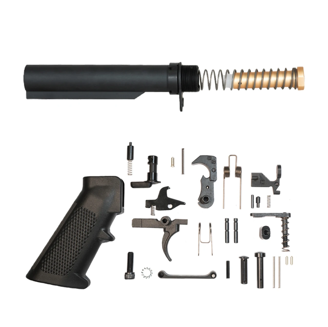 AR-15 BUFFER LPK COMBO: COMPLETE MIL-SPEC AR-15 LOWER PARTS KIT + MIL-SPEC BUFFER TUBE KIT