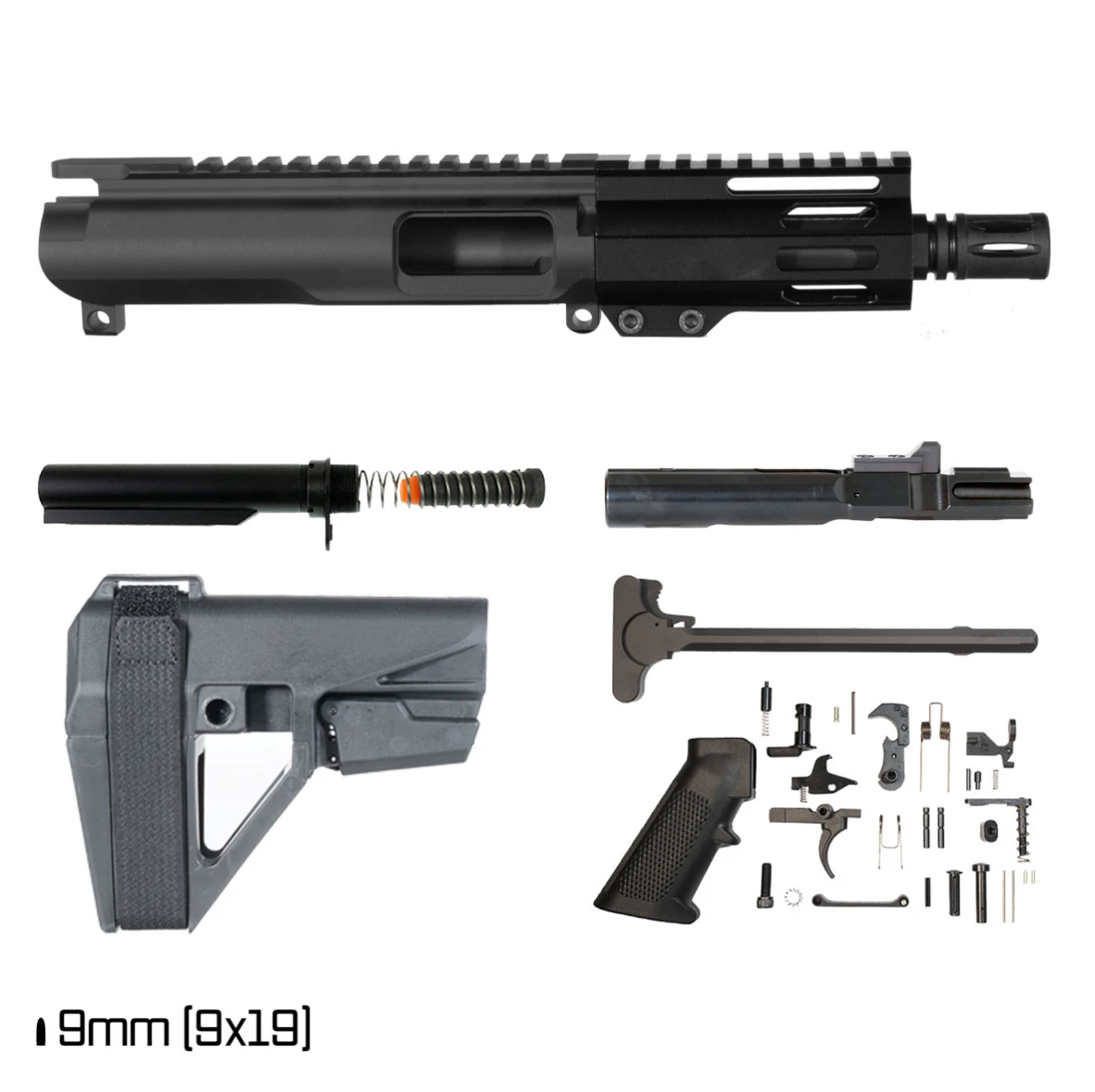 MCS AR-9 5" INCH PISTOL BUILD KIT W/SBA5 BRACE 1:10 9MM M-LOK HANDGUARD