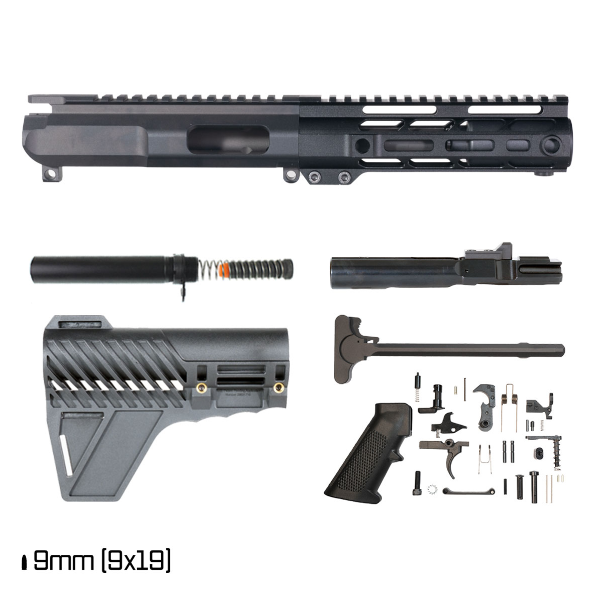 MCS AR-9 5" INCH PISTOL BUILD KIT 1:10 9MM FREEFLOAT M-LOK HANDGUARD FIN BRACE