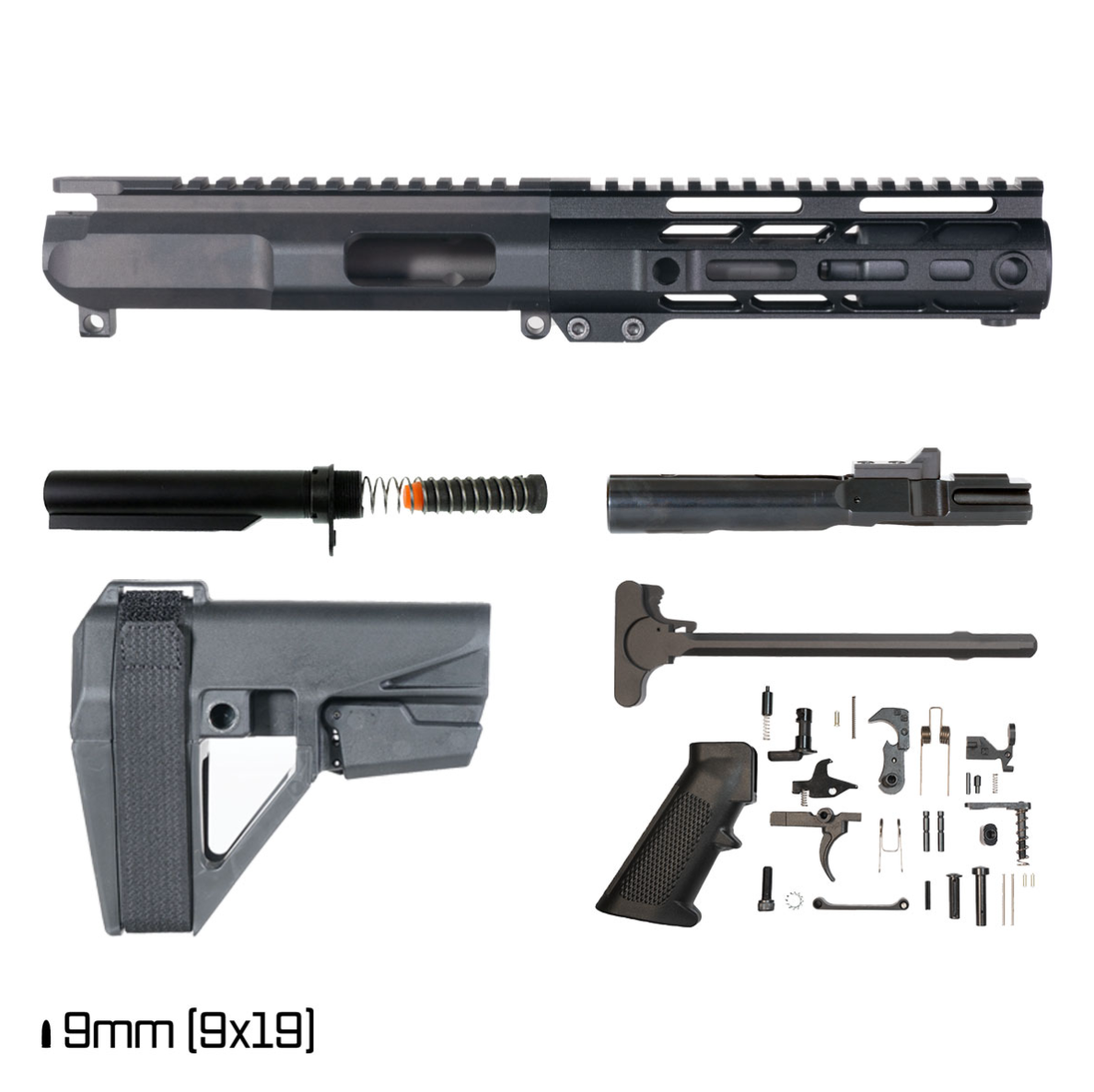 MCS AR-9 5" INCH PISTOL BUILD KIT 9MM FREEFLOAT M-LOK HANDGUARD IX W/SBA5 BRACE