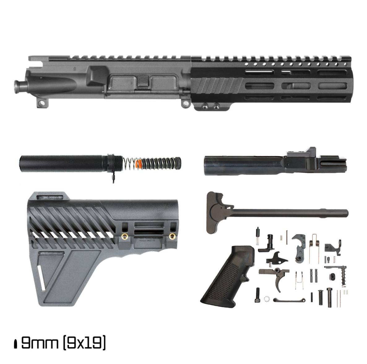 MCS AR-9 5" INCH PISTOL BUILD KIT 1:10 9MM FREEFLOAT M-LOK HANDGUARD W/FIN BRACE