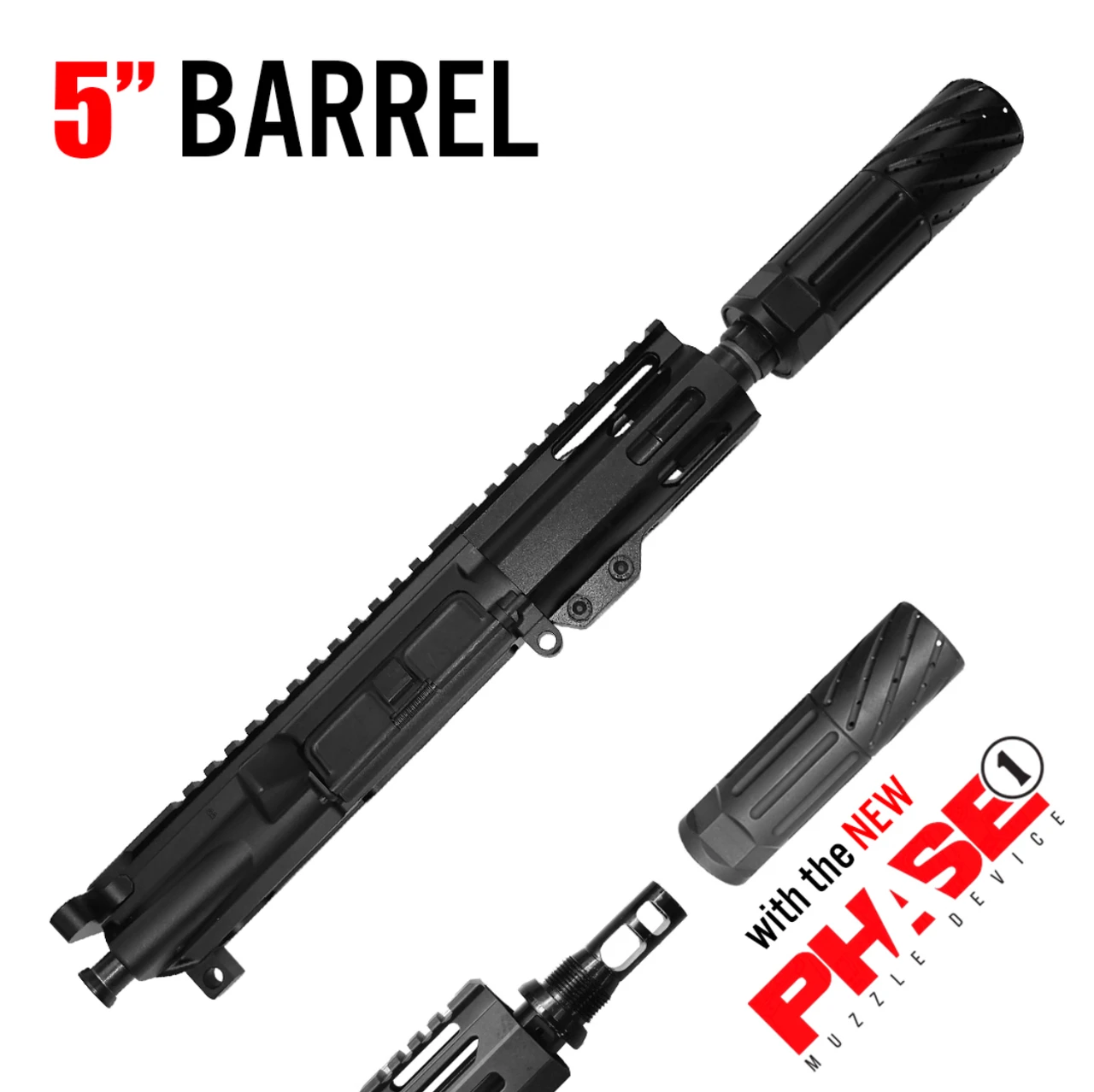 MCS AR-15 5″ 5.56 NATO PISTOL UPPER BUILT WITH PHASE 1 MUZZLE SYSTEM