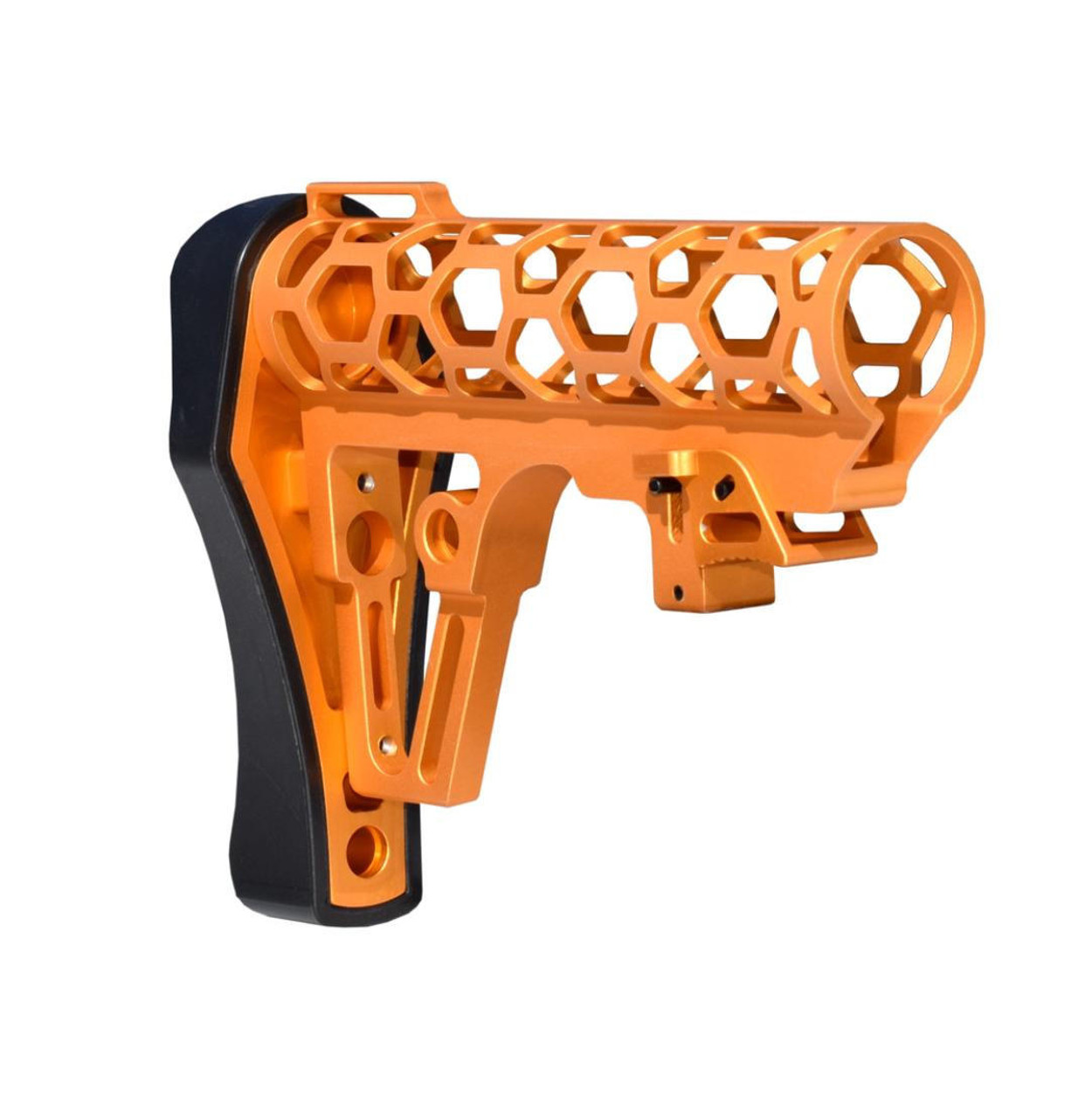 MCS Gen 3 Skeletonized 223/5.56/308 Buttstock for 6 Position Mil Spec Tubes, Orange Anodized Aluminum With Pad 