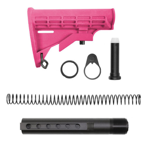 MCS AR-15 .223/5.56 Collapsible Carbine Stock - Cerakote Pink W/ 6-Position Buffer Tube Kit - Mil-Spec 