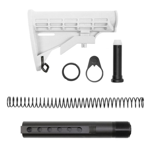 MCS AR-15 .223/5.56 Collapsible Carbine Stock - Cerakote Bright White W/ 6-Position Buffer Tube Kit - Mil-Spec 