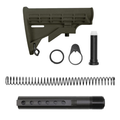 MCS AR-15 .223/5.56 Collapsible Carbine Stock - Cerakote OD Green W/ 6-Position Buffer Tube Kit - Mil-Spec 