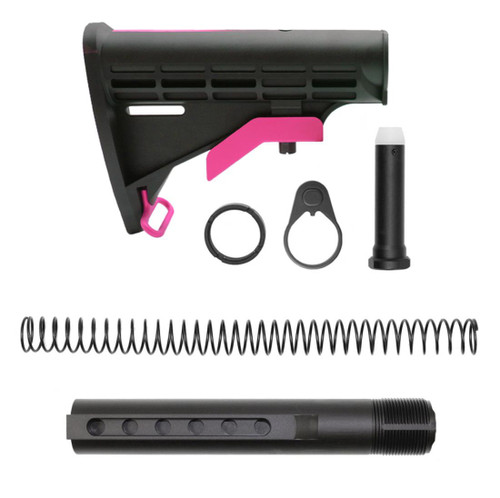 MCS AR-15 .223/5.56 Collapsible Carbine Stock - Cerakote GRADIENT PINK W/ 6-Position Buffer Tube Kit - Mil-Spec 
