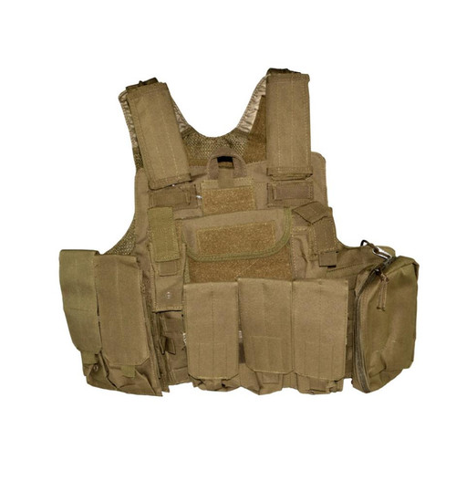 MCS 600D Cross Draw Tactical Multi Function Vest - Tan  MCS 600D Cross Draw Tactical Multi Function Vest - Tan