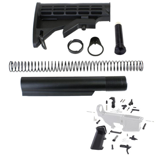 MCS AR-15 6 Position Stock Kit -Mil Spec w/ Lower Parts Kit - Standard Grip & Trigger Guard 