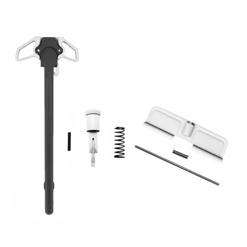 MCS AR-10 LR-308 Charging Handle Ambidextrous Forward Assist and Ejection Cover Door - Cerakote Bright White 