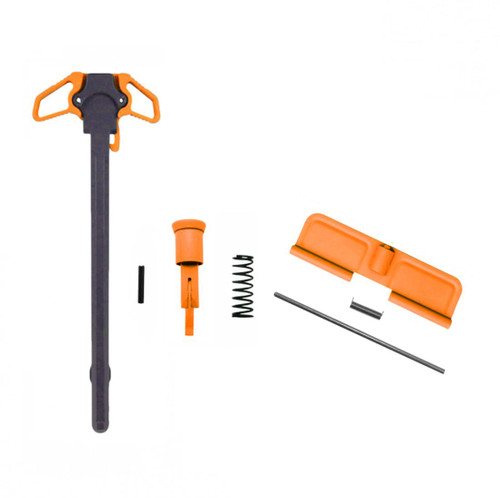 MCS AR-10 LR-308 Charging Handle Ambidextrous Forward Assist and Ejection Cover Door - Cerakote Hunter Orange 