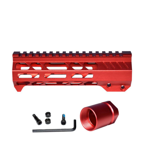 MCS 7" Red M-LOK Free Float Handguard with Integrated Hand Stop for 223/5.56 Uppers  MCS 7" Red M-LOK Free Float Handguard with Integrated Hand Stop for 223/5.56 Uppers