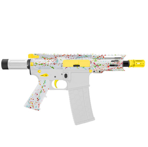 MCS AR-15 5.56 NATO 5'' MICRO PISTOL KIT - FORGED UPPER - 4" COMBAT M-LOK HANDGAURD - CERAKOTE SPLATTER - LEMON ZEST 