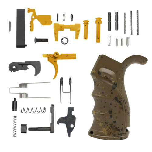 MCS AR-15 Lower Parts Kit w/ Cerakote FDE Splatter Grip - Gold 