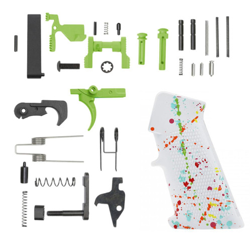 MCS AR-15 Lower Parts Kit w/ Cerakote White Splatter Grip - Zombie Green  MCS AR-15 Lower Parts Kit w/ Cerakote White Splatter Grip - Zombie Green