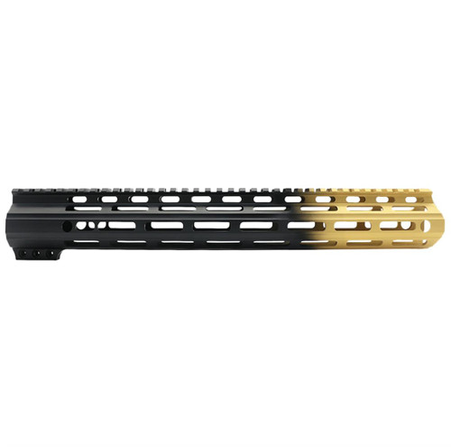 MCS AR-15 15" ANGLE CUT CLAMP ON M-LOK HANDGUARD - CERAKOTE GRADIENT - BASE BLACK - GOLD 