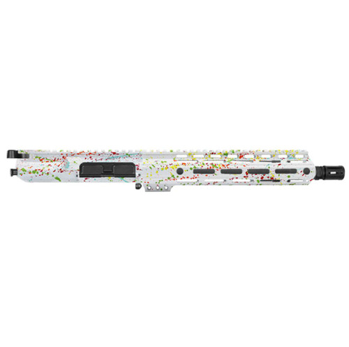 MCS AR-15 5.56 NATO 10.5'' PISTOL FORGED UPPER WITH 10" Angle Cut Clamp on M-Lok Handguard - CERAKOTE WHITE SPLATTER - BLACK  MCS AR-15 5.56 NATO 10.5'' PISTOL FORGED UPPER WITH 10" Angle Cut Clamp on M-Lok Handguard - CERAKOTE WHITE SPLATTER - BLACK