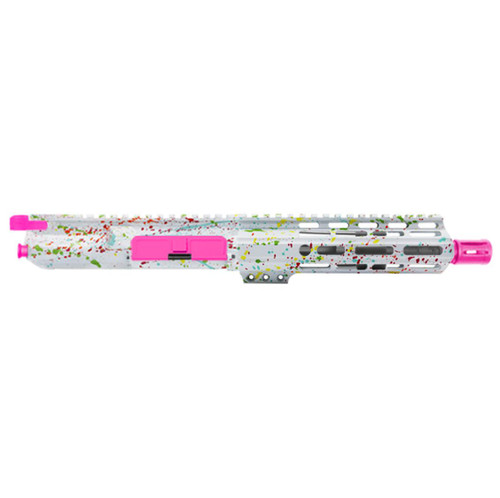 MCS AR-15 5.56 NATO 7.5'' PISTOL FORGED UPPER WITH 7" Angle Cut Clamp on M-Lok Handguard - CERAKOTE WHITE SPLATTER - PINK 
