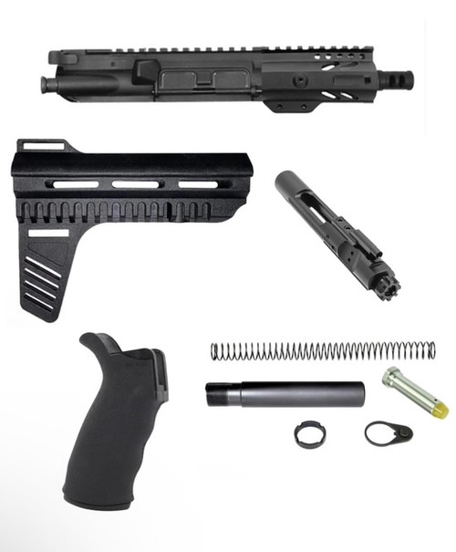 MCS AR-15 Skeleton 5" Build Kit - Built Upper - Brace - BCG - Grip - Pistol Buffer Kit - Black  MCS AR-15 Skeleton 5" Build Kit - Built Upper - Brace - BCG - Grip - Pistol Buffer Kit - Black